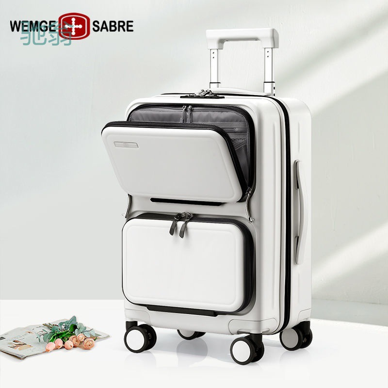 jqn瑞士军刀多功能拉杆箱男前置开口行李箱拉链款旅行箱20寸登机